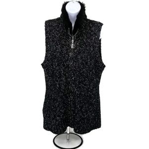 Charter Club Women Sleeveless Faux Fur Black Jacket Vest Size Large